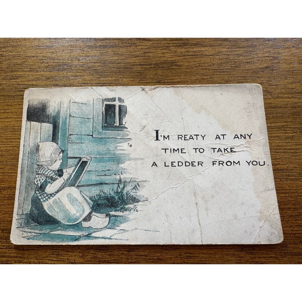 Vintage 1916 Comic Postcard Ledder Letter Pun Buffalo NY Postmark Child